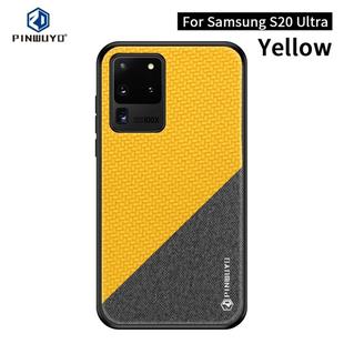 For Galaxy S20 Ultra PINWUYO Rong Series  Shockproof PC + TPU+ Chemical Fiber Cloth Protective Case(Yellow)