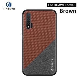 For Huawei Nova 6 PINWUYO Rong Series  Shockproof PC + TPU+ Chemical Fiber Cloth Protective Case(Brown)