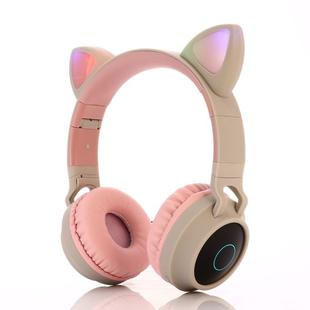 BT028C Cute Cat Ear Bluetooth 5.0 Headphones Foldable On-Ear Stereo Wireless Headset Headphone with Mic / LED Light / FM Radio / TF Card(Gray)