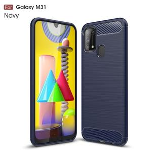 For Galaxy M31 Brushed Texture Carbon Fiber TPU Case(Navy Blue)