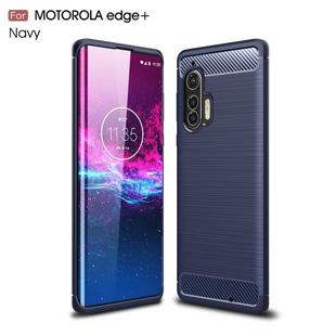 For Motorola Moto Edge Plus Brushed Texture Carbon Fiber TPU Case(Navy Blue)