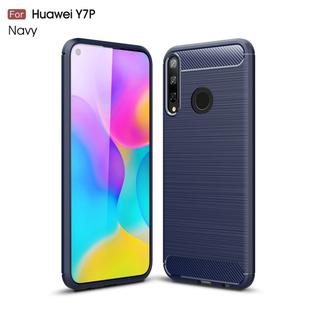 For Huawei Y7p Brushed Texture Carbon Fiber TPU Case(Navy Blue)