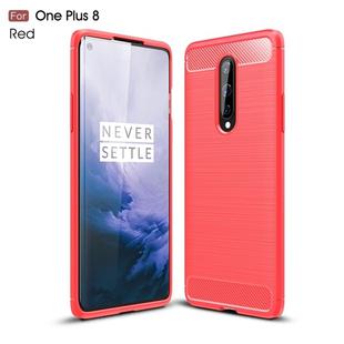 For OnePlus 8 Brushed Texture Carbon Fiber Shockproof TPU Case(Red)