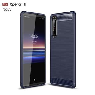 For Sony Xperia 1 II Brushed Texture Carbon Fiber Shockproof TPU Case(Navy Blue)