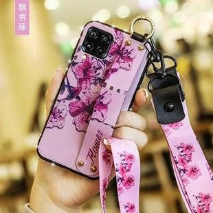 For Huawei Nova 6 SE Floral Cloth Pattern Shockproof TPU Case with Holder & Wrist Strap & Neck Lanyard(Purple)