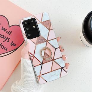 For Huawei P40 Plating Colorful Geometric Pattern Mosaic Marble TPU Mobile Phone Case Rhinestone Stand Ring(Pink PR1)