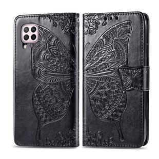 For Huawei Nova 6 SE Butterfly Love Flower Embossed Horizontal Flip Leather Case with Bracket / Card Slot / Wallet / Lanyard(Black)