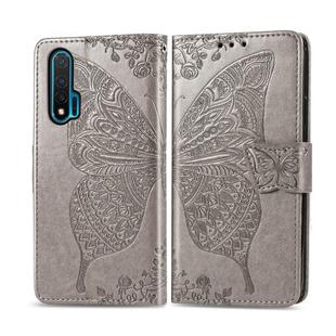 For Huawei Nova 6 Butterfly Love Flower Embossed Horizontal Flip Leather Case with Bracket / Card Slot / Wallet / Lanyard(Gray)