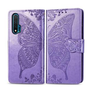 For Huawei Nova 6 Butterfly Love Flower Embossed Horizontal Flip Leather Case with Bracket / Card Slot / Wallet / Lanyard(Light Purple)