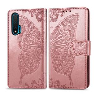 For Huawei Nova 6 Butterfly Love Flower Embossed Horizontal Flip Leather Case with Bracket / Card Slot / Wallet / Lanyard(Rose Gold)
