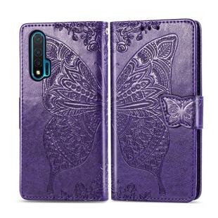 For Huawei Nova 6 Butterfly Love Flower Embossed Horizontal Flip Leather Case with Bracket / Card Slot / Wallet / Lanyard(Dark Purple)