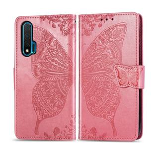 For Huawei Nova 6 Butterfly Love Flower Embossed Horizontal Flip Leather Case with Bracket / Card Slot / Wallet / Lanyard(Pink)