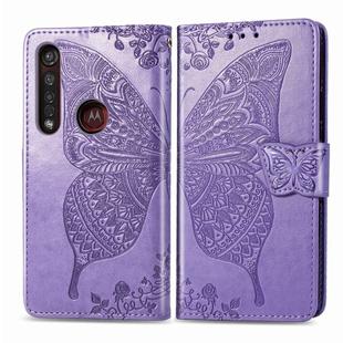 For Moto G8 Plus Butterfly Love Flower Embossed Horizontal Flip Leather Case with Bracket / Card Slot / Wallet / Lanyard(Light Purple)