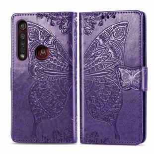 For Moto G8 Plus Butterfly Love Flower Embossed Horizontal Flip Leather Case with Bracket / Card Slot / Wallet / Lanyard(Dark Purple)