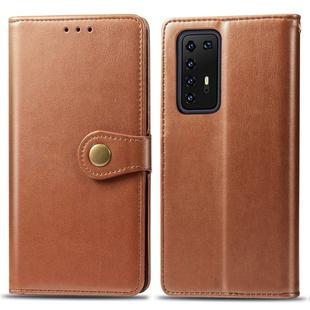 For Huawei P40 Pro Retro Solid Color Leather Buckle Phone Case with Lanyard & Photo Frame & Card Slot & Wallet & Stand Function(Brown)