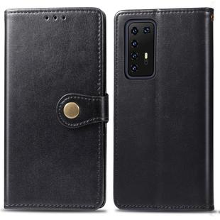 For Huawei P40 Pro Retro Solid Color Leather Buckle Phone Case with Lanyard & Photo Frame & Card Slot & Wallet & Stand Function(Black)