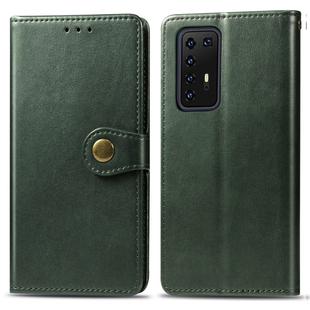 For Huawei P40 Pro Retro Solid Color Leather Buckle Phone Case with Lanyard & Photo Frame & Card Slot & Wallet & Stand Function(Green)