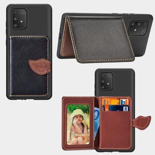 For Galaxy S10 Lite / A91  Leaf Buckle Litchi Texture Card Holder PU + TPU Case with Card Slot & Wallet & Holder & Photo Frame(Black)
