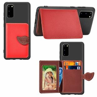 For Galaxy S20 Leaf Buckle Litchi Texture Card Holder PU + TPU Case with Card Slot & Wallet & Holder & Photo Frame(Red)