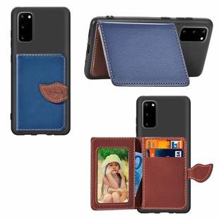 For Galaxy S20 Leaf Buckle Litchi Texture Card Holder PU + TPU Case with Card Slot & Wallet & Holder & Photo Frame(Blue)