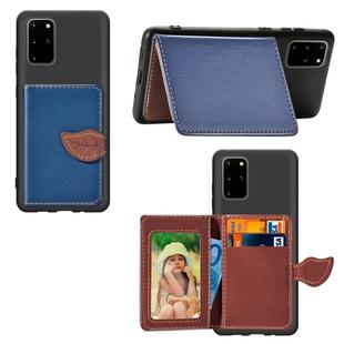 For Galaxy S20 Plus Leaf Buckle Litchi Texture Card Holder PU + TPU Case with Card Slot & Wallet & Holder & Photo Frame(Blue)
