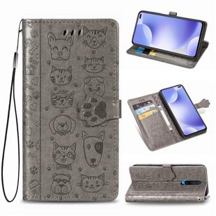 For Xiaomi Redmi K30 Cute Cat and Dog Embossed Horizontal Flip PU Leather Case with Holder / Card Slot / Wallet / Lanyard(Gray)