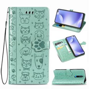 For Xiaomi Redmi K30 Cute Cat and Dog Embossed Horizontal Flip PU Leather Case with Holder / Card Slot / Wallet / Lanyard(Green)