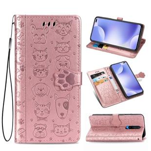 For Xiaomi Redmi K30 Cute Cat and Dog Embossed Horizontal Flip PU Leather Case with Holder / Card Slot / Wallet / Lanyard(Rose Gold)