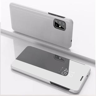 For Galaxy A31 Plated Mirror Horizontal Flip Leather Case with Holder(Silver)
