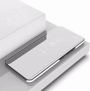 For Galaxy A21 Plated Mirror Horizontal Flip Leather Case with Holder(Silver)