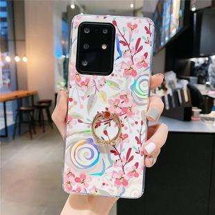 For Galaxy S20 Ultra Colorful Laser Flower Series IMD TPU Mobile Phone Case with Ring Rhinestones Holder(Lyre Coral   KC4)