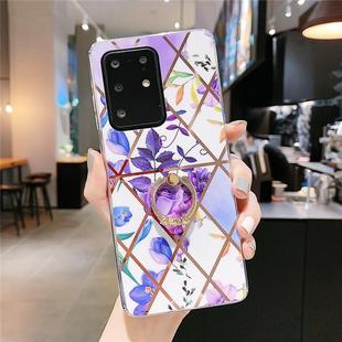 For Galaxy S20 Plating Geometric Flower Series IMD TPU Mobile Phone Case with Ring Rhinestones Holder(Purple)
