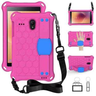 For GalaxyTab A 8.0 (2017)T380 Honeycomb Design EVA + PC Four Corner Anti Falling Flat Protective Shell With Straps(Rose Red+Blue)