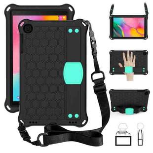 For GalaxyTab A 10.1 (2019) T510  Honeycomb Design EVA + PC Four Corner Anti Falling Flat Protective Shell With Straps(Black+Aqua)