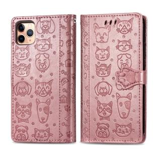 For iPhone 11 Pro Max Cute Cat and Dog Embossed Horizontal Flip PU Leather Case with Holder / Card Slot / Wallet / Lanyard(Rose Gold)