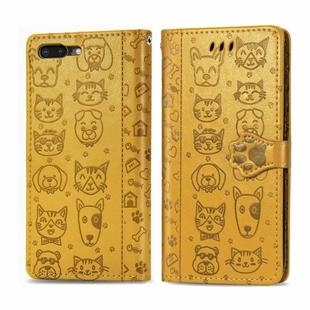 For iPhone 8Plus/7Plus Cute Cat and Dog Embossed Horizontal Flip PU Leather Case with Holder / Card Slot / Wallet / Lanyard(Yellow)