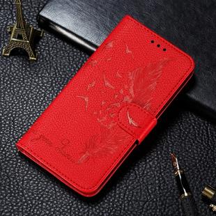 For Huawei P40 Pro Litchi Texture Feather Embossing Horizontal Flip Leather Case with Holder & Card Slots & Wallet & Photo Frame & Lanyard(Red)