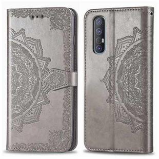 For OPPO Reno 3 Pro Halfway Mandala Embossing Pattern Horizontal Flip PU Leather Case with Holder & Card Slots & Walle & Lanyard(Gray)
