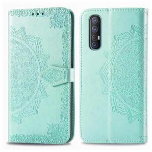 For OPPO Reno 3 Pro Halfway Mandala Embossing Pattern Horizontal Flip PU Leather Case with Holder & Card Slots & Walle & Lanyard(Green)