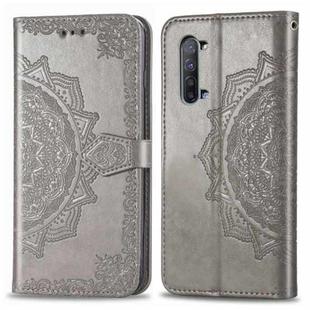 For OPPO Reno 3 Halfway Mandala Embossing Pattern Horizontal Flip PU Leather Case with Holder & Card Slots & Walle & Lanyard(Gray)