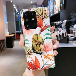 For Galaxy A51 Smooth Flower Series IMD TPU Case with Ring Rhinestones Holder(Strelitzia KR5)