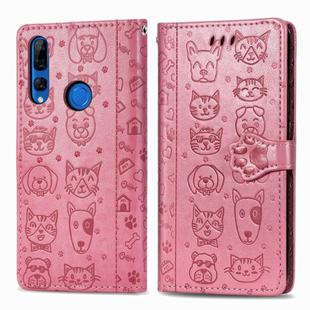 For Huawei P Smart Z / Y9 Prime2019 Cute Cat and Dog Embossed Horizontal Flip PU Leather Case with Holder / Card Slot / Wallet / Lanyard(Pink)