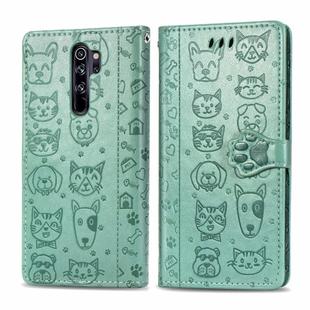 For Xiaomi Redmi Note 8 Pro Cute Cat and Dog Embossed Horizontal Flip PU Leather Case with Holder / Card Slot / Wallet / Lanyard(Grass Green)