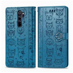 For Xiaomi Redmi Note 8 Pro Cute Cat and Dog Embossed Horizontal Flip PU Leather Case with Holder / Card Slot / Wallet / Lanyard(Blue)