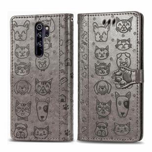 For Xiaomi Redmi Note 8 Pro Cute Cat and Dog Embossed Horizontal Flip PU Leather Case with Holder / Card Slot / Wallet / Lanyard(Grey)