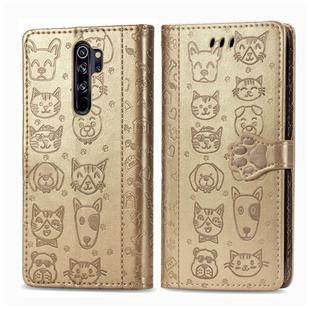 For Xiaomi Redmi Note 8 Pro Cute Cat and Dog Embossed Horizontal Flip PU Leather Case with Holder / Card Slot / Wallet / Lanyard(Gold)