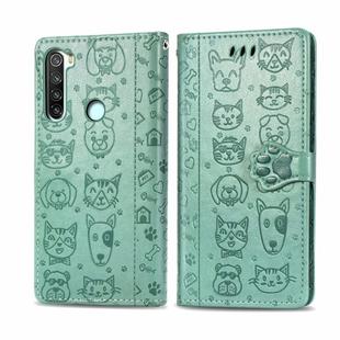 For Xiaomi Redmi Note 8 Cute Cat and Dog Embossed Horizontal Flip PU Leather Case with Holder / Card Slot / Wallet / Lanyard(Grass Green)