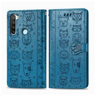 For Xiaomi Redmi Note 8 Cute Cat and Dog Embossed Horizontal Flip PU Leather Case with Holder / Card Slot / Wallet / Lanyard(Blue)