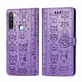 For Xiaomi Redmi Note 8 Cute Cat and Dog Embossed Horizontal Flip PU Leather Case with Holder / Card Slot / Wallet / Lanyard(Light Purple)