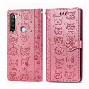 For Xiaomi Redmi Note 8 Cute Cat and Dog Embossed Horizontal Flip PU Leather Case with Holder / Card Slot / Wallet / Lanyard(Pink)